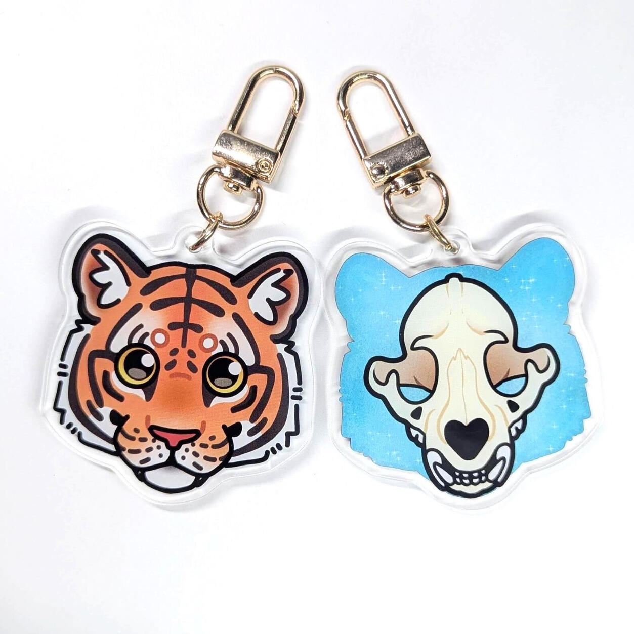 Tiger and skull keychain on my Etsy, art by me